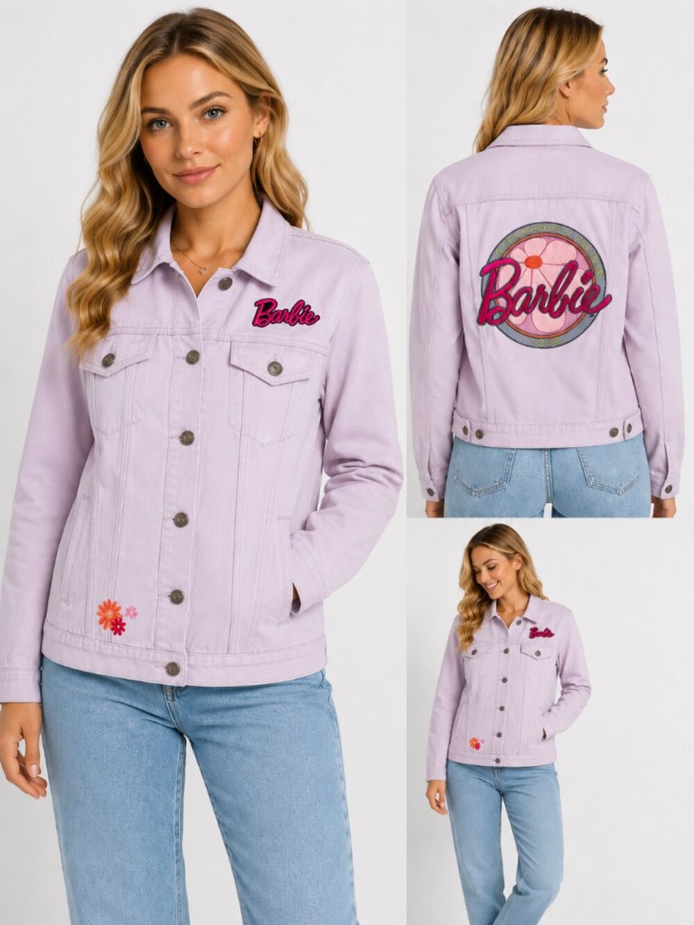 Barbie Truck Tour Lavender Denim Jacket Embroidered Logo 100% Cotton
